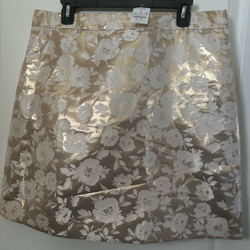 J. Crew Gold and Cream Floral Zippered Mini Skirt Size 14